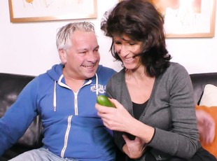 German old ugly mature mom fucks with a cucumber