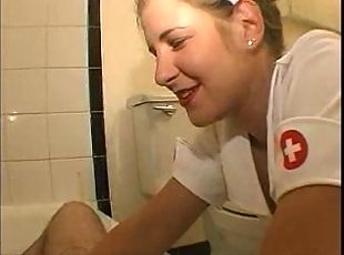 Oral Amber gets sucking cock in bathroom